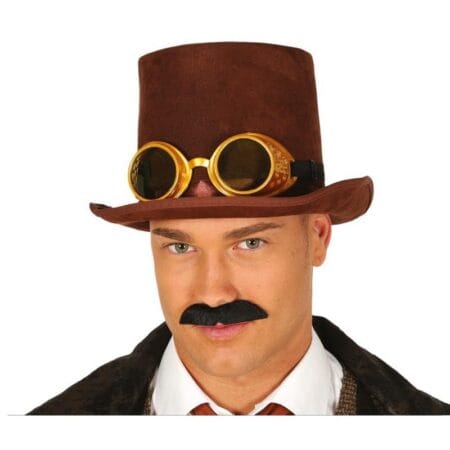 Klobouk steam punk s brýlemi zepředu