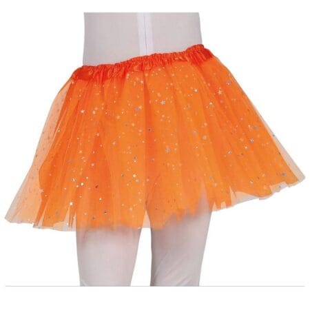 Oranžová dětská sukně s hvězdičkami na karneval