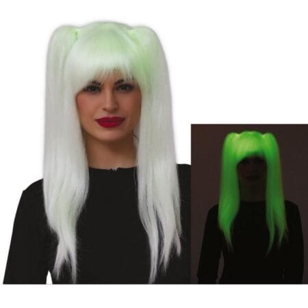 Blond fluorescenční paruka s copánky - pohled zepředu