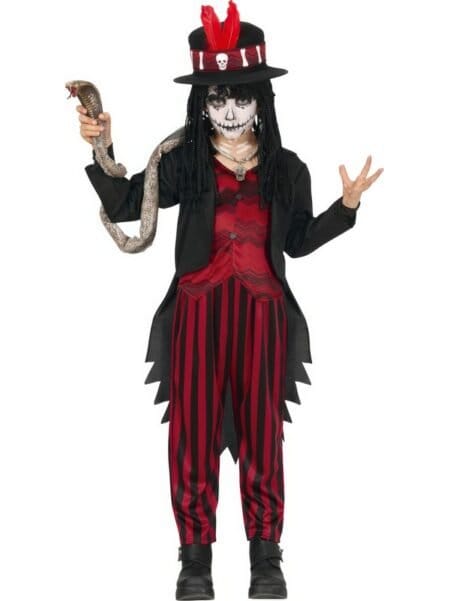 Pohled zepředu na karnevalový kostým Voodoo pro děti