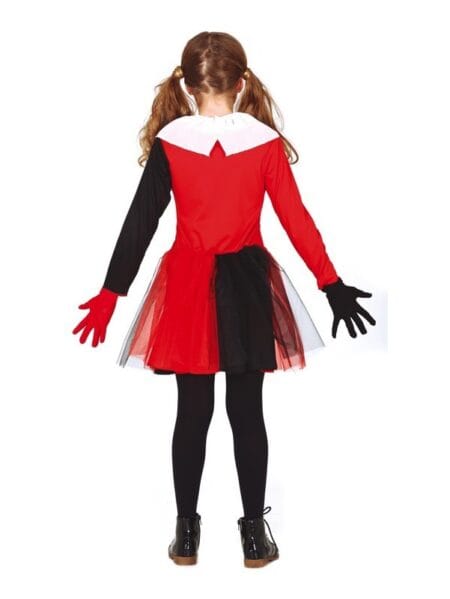 Pohled zezadu na dětský kostým Harley Quinn