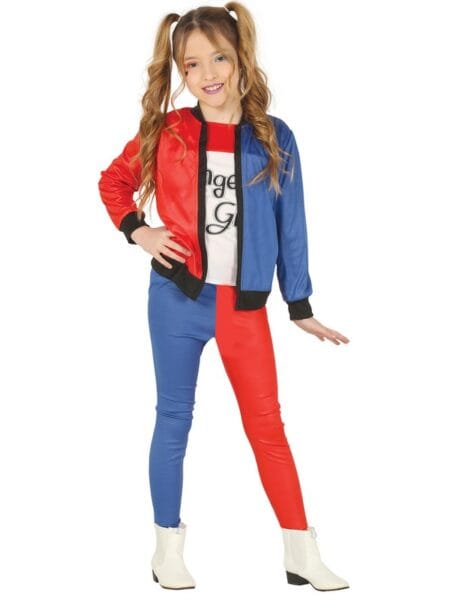 Dětský kostým Nebezpečně Bláznivá inspirovaný Harley Quinn, pohled zepředu
