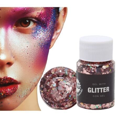 Růžovozlatý třpytivý glitter gel